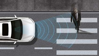 Автономен систем за сопирање (AEB) со систем за препознавање на пешаци и велосипедисти.